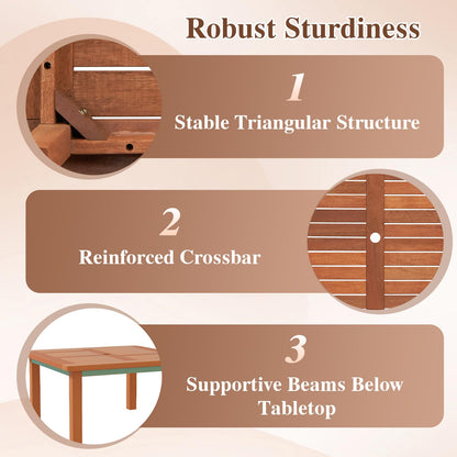 Patio Coffee Table with Umbrella Hole Outdoor Solid Wood End Table