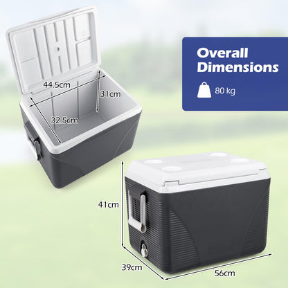 41L Insulated Cool Box, Hard Cooler Ice Chest Box for Cold/Hot Food & Drink with Handle
