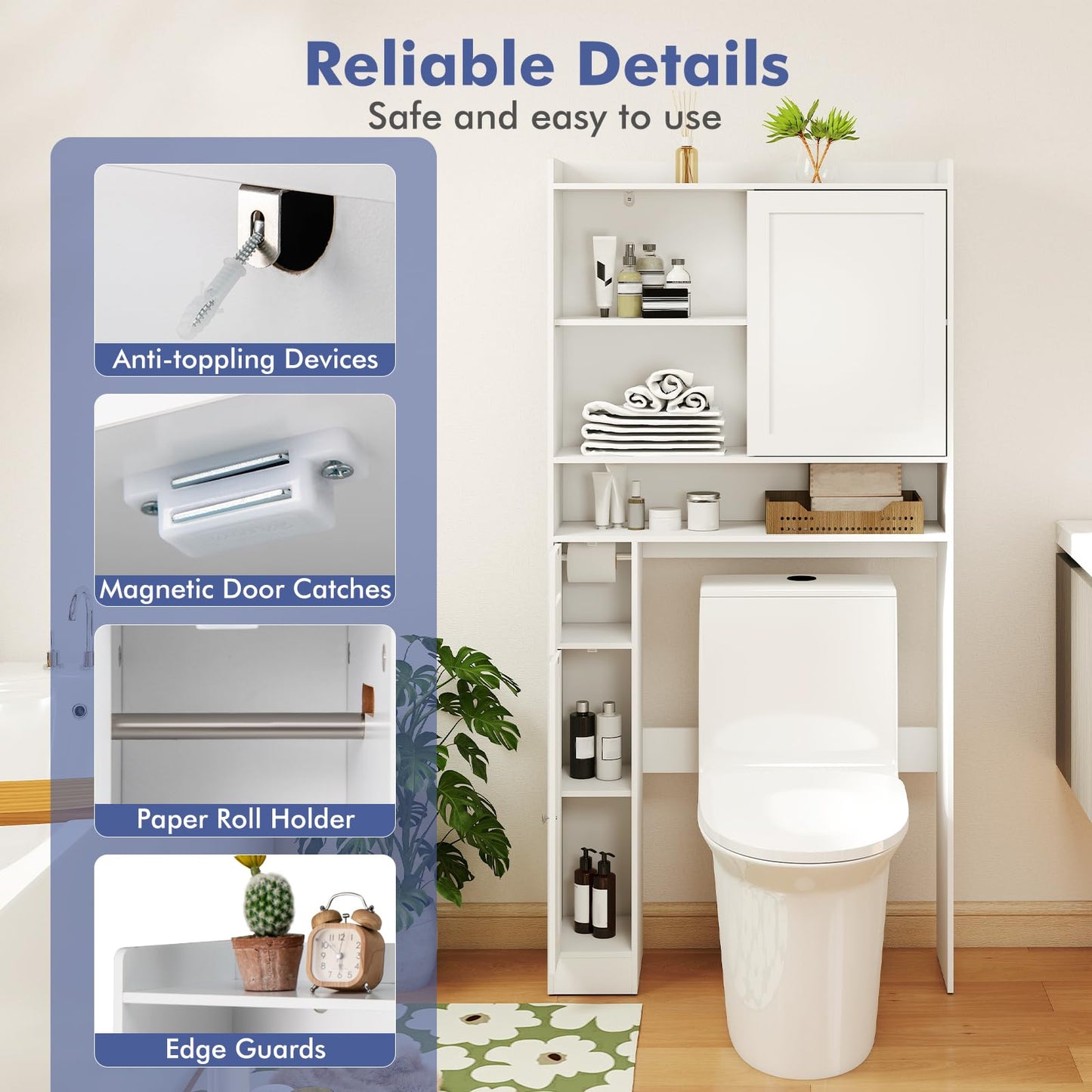 Over-the-Toilet Storage Cabinet Standing Toilet Rack with Sliding Door