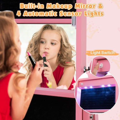 3 In 1 Kids Jewelry Cabinet 360° Swivel Jewelry Armoire with Mirror