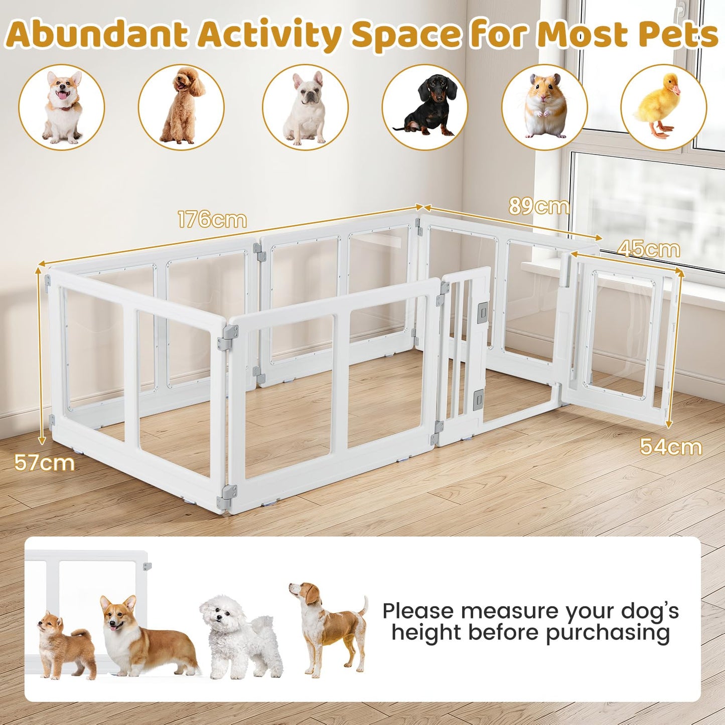 Dog Playpen, 6 Panels Plastic Pet Fence with Lockable Door