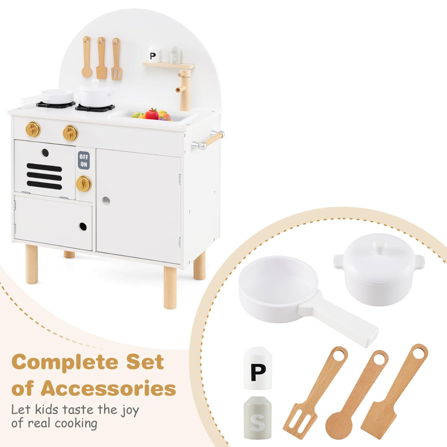 Play Kitchen for Kids Wooden Kitchen Playset with Stoves Faucet