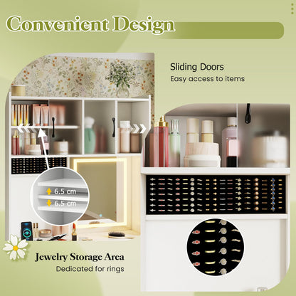 Dressing Table with LED Mirror and Stool, Wooden Makeup Table Vanity Desk Set