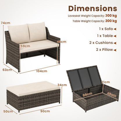 Outdoor PE Rattan Conversation Set with Built-in Storage Bin
