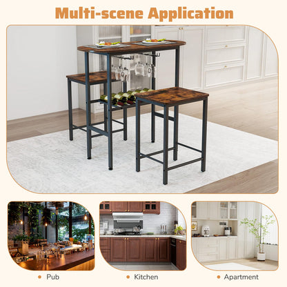 3 Piece Counter Height Table Set Oval Dining Table and 2 Stools