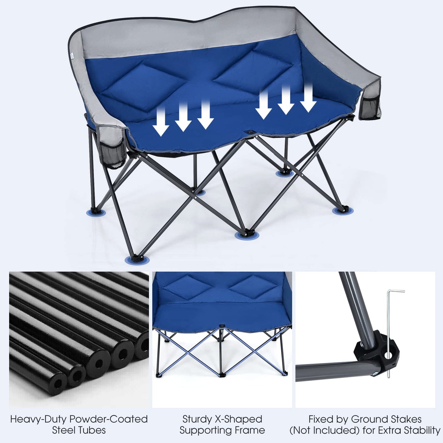 Folding Oversized Padded Loveseat with Carry Bag and 2 Storage Bags