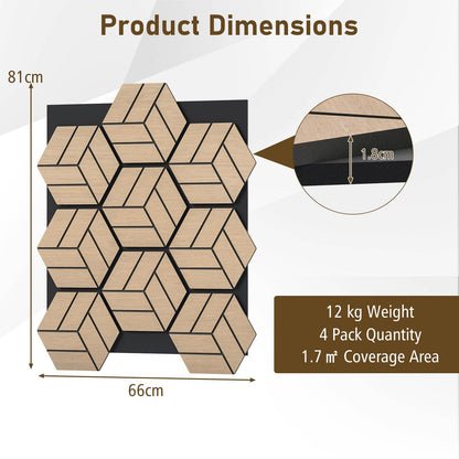 4 Pack Acoustic Panels for Walls Sound Absorbing Panel with 9 Hexagonal Wooden Boards