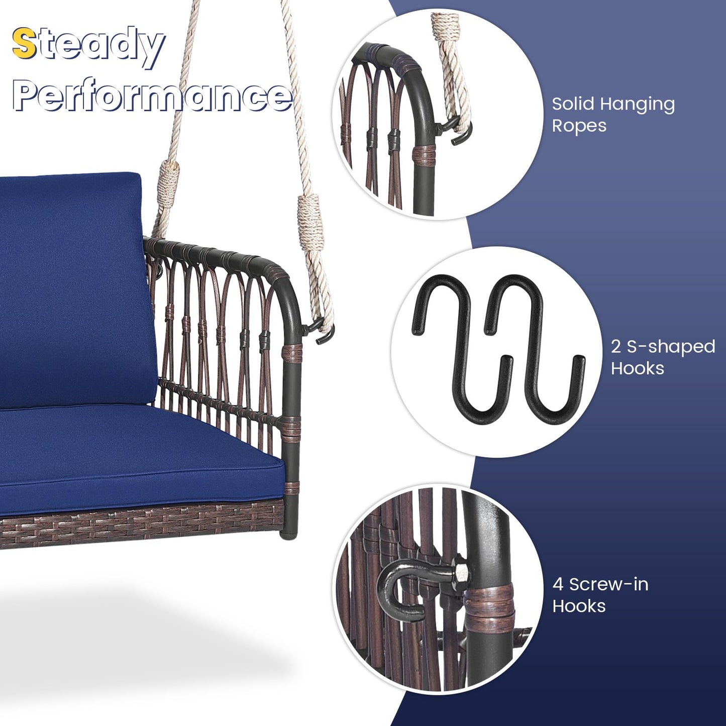 Patio Porch Swing Chair with Back and Seat Cushion for Patio Balcony Backyard