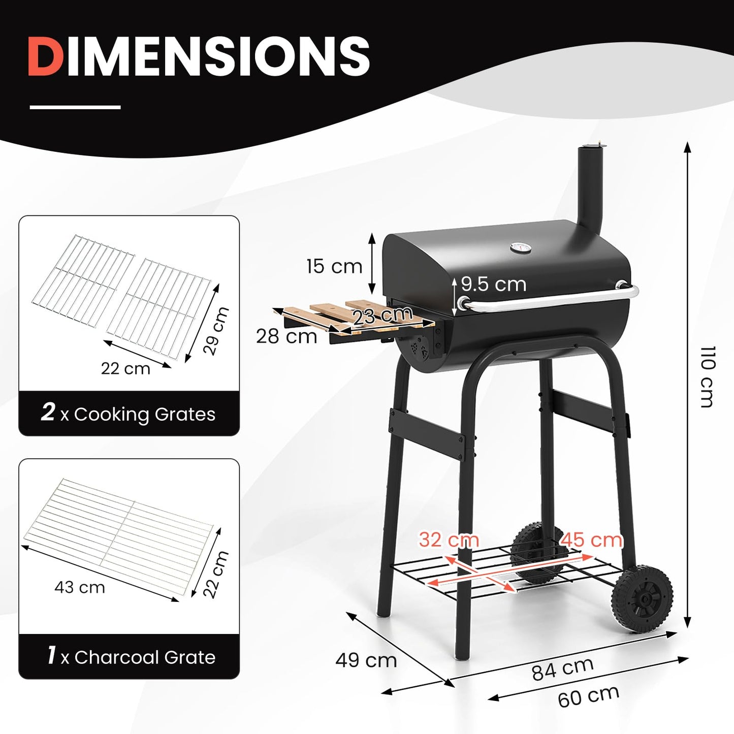 Outdoor Portable Barbecue Grill with Foldable Side Table