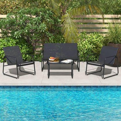 Metal Frame Conversation Set with Loveseat & Glass Coffee Table
