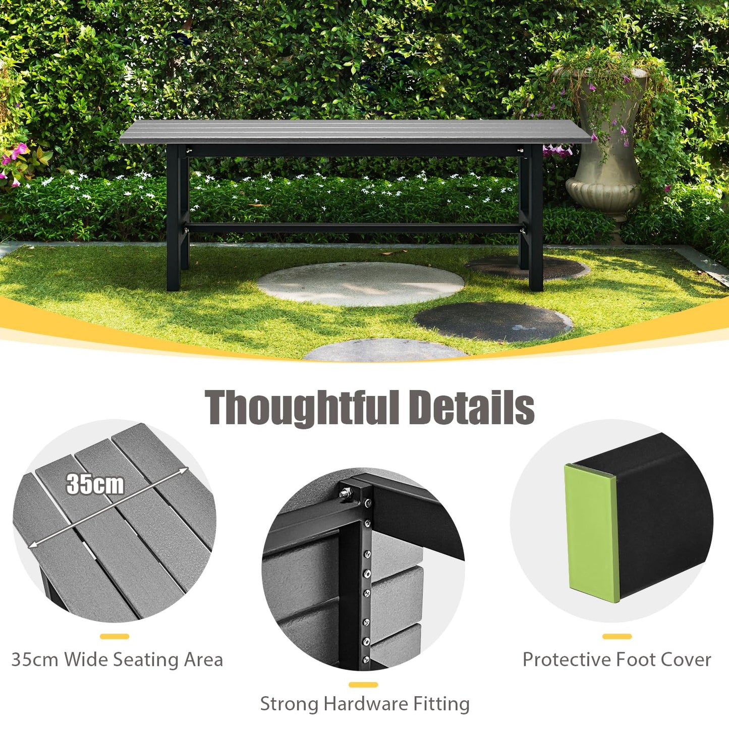 Metal Frame Outdoor Dining Bench Chair Leisure Porch Seating