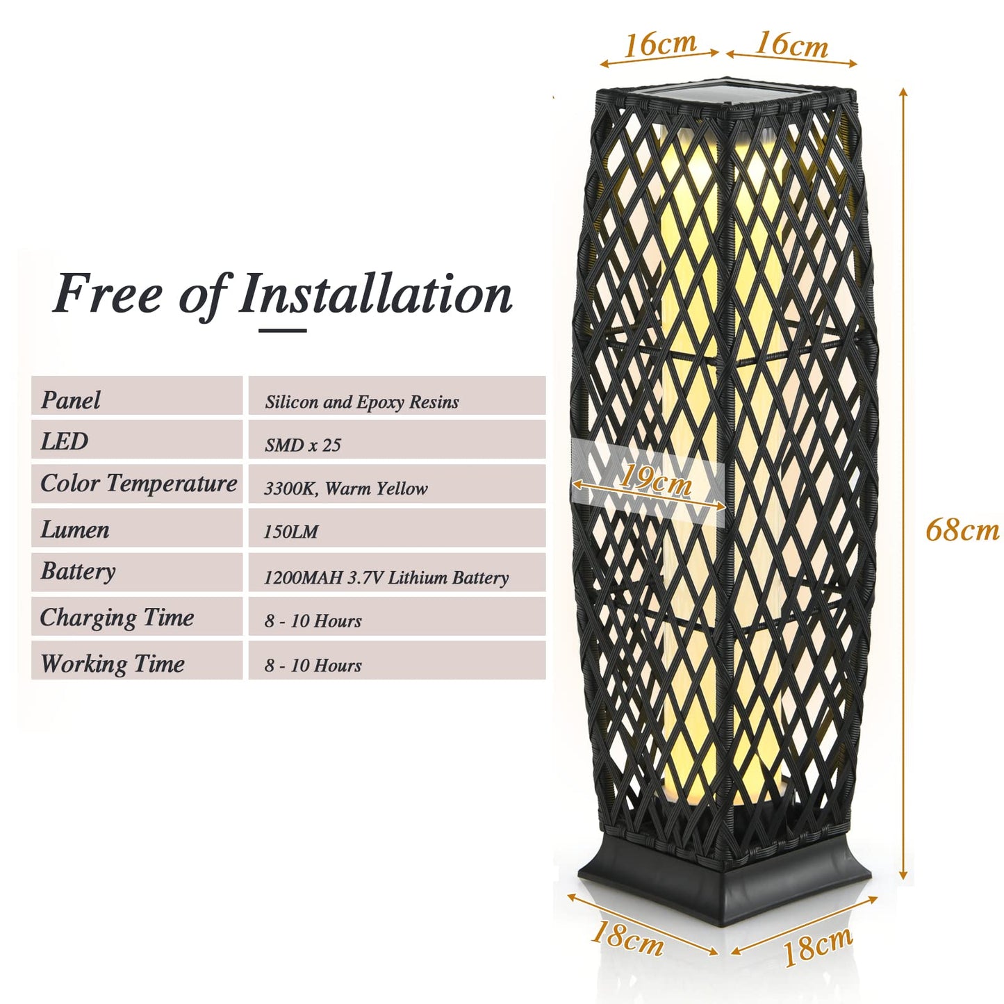 Rattan Solar Powered Landscape Lights with Automatic Switch and Large Capacity Batteries