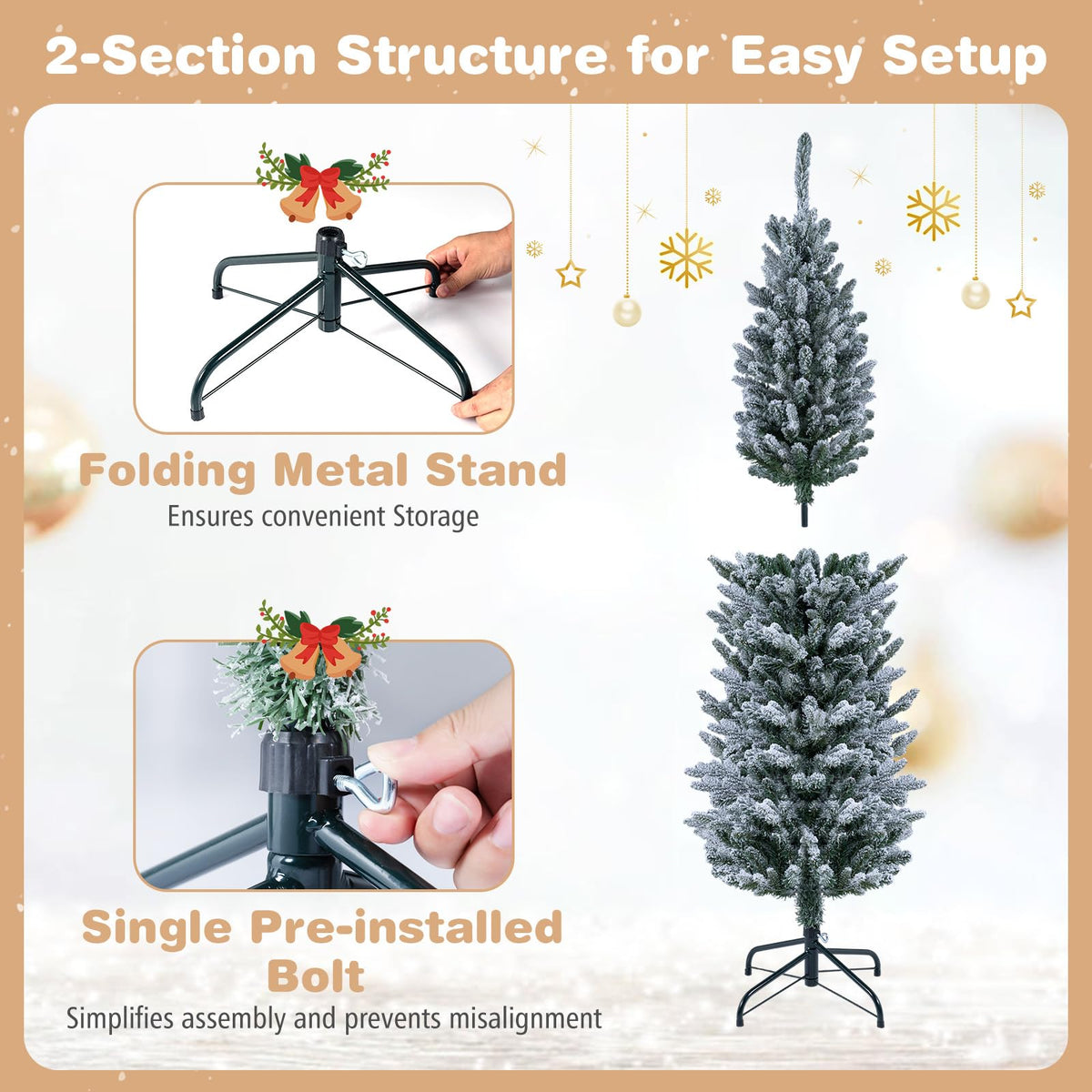 5/6FT Pre-Lit Christmas Tree, Artificial Frosted Hinged