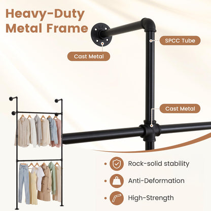 Telescopic Clothes Rail, 2-Tier Walk-in Closet System Open Wardrobe Organiser with 2/4 Hanging Rails