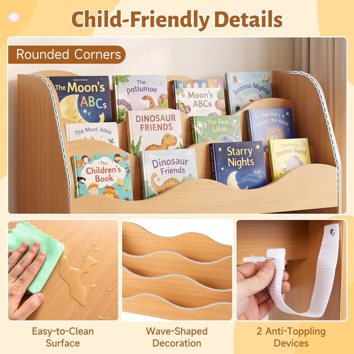Kids Bookshelf, Storage Organizer with 2 Rolling Drawers