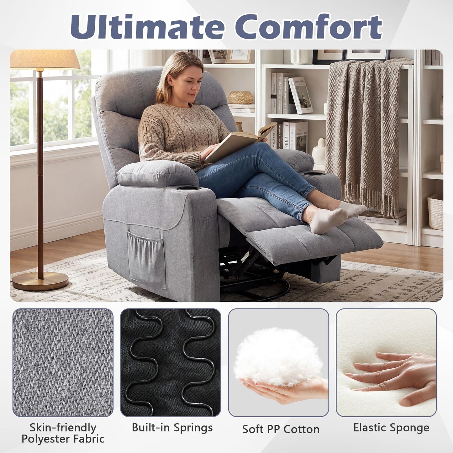 Recliner Chair with Massage and Heat Nursery Rocking Chair with 360° Swivel Function