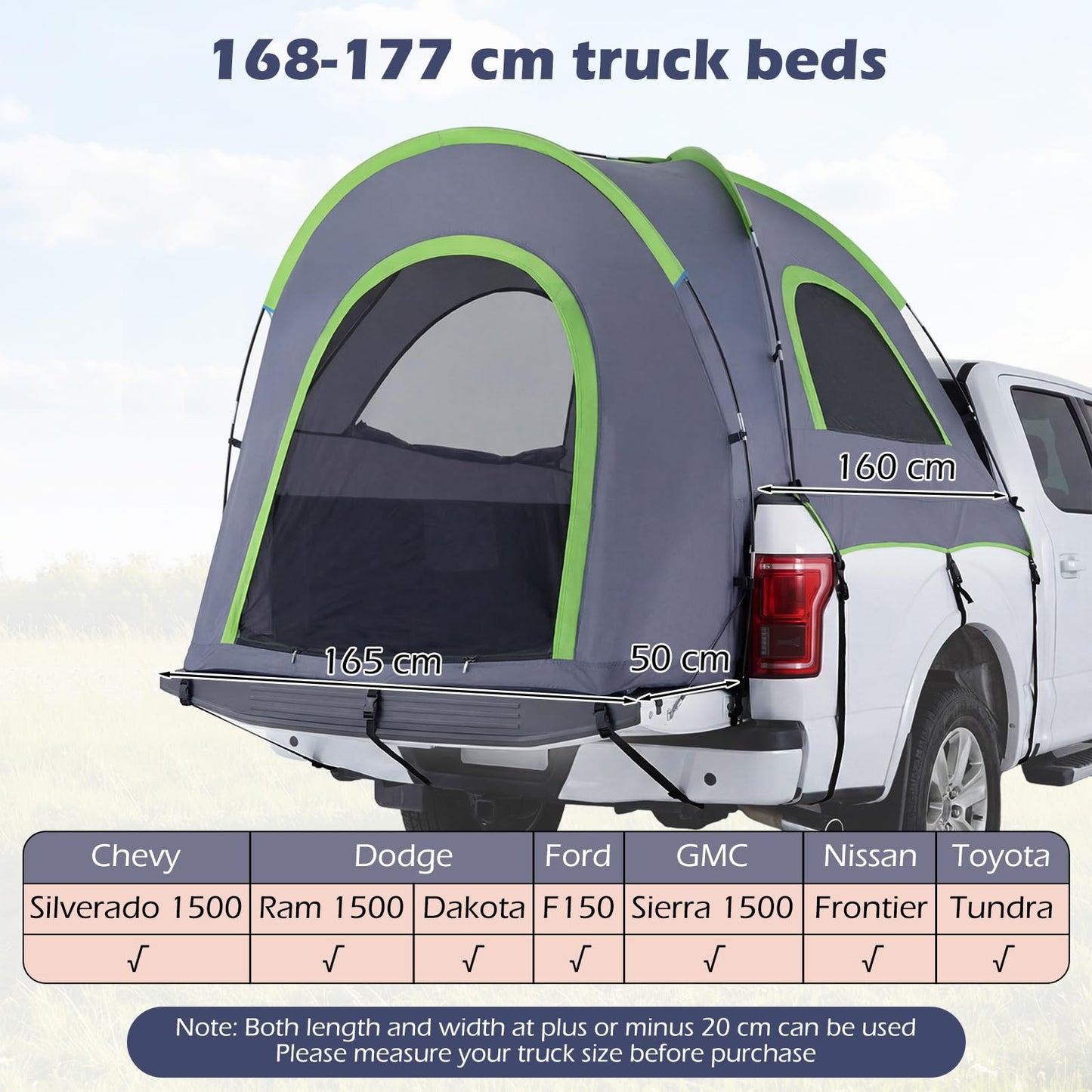 Pickup Truck Tent 168-177 CM Waterproof PU2000mm
