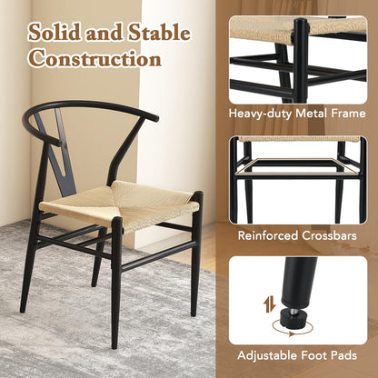 Weave Dining Chair Set of 2 Mid-Century Modern Metal Kitchen Dinner Accent Side Armchair