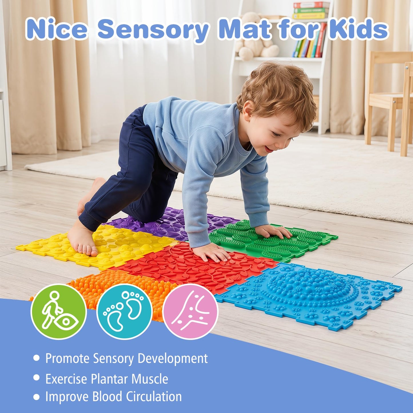 6 PCS Tactile Sensory Mats, Puzzle Floor Tiles (Colorful)