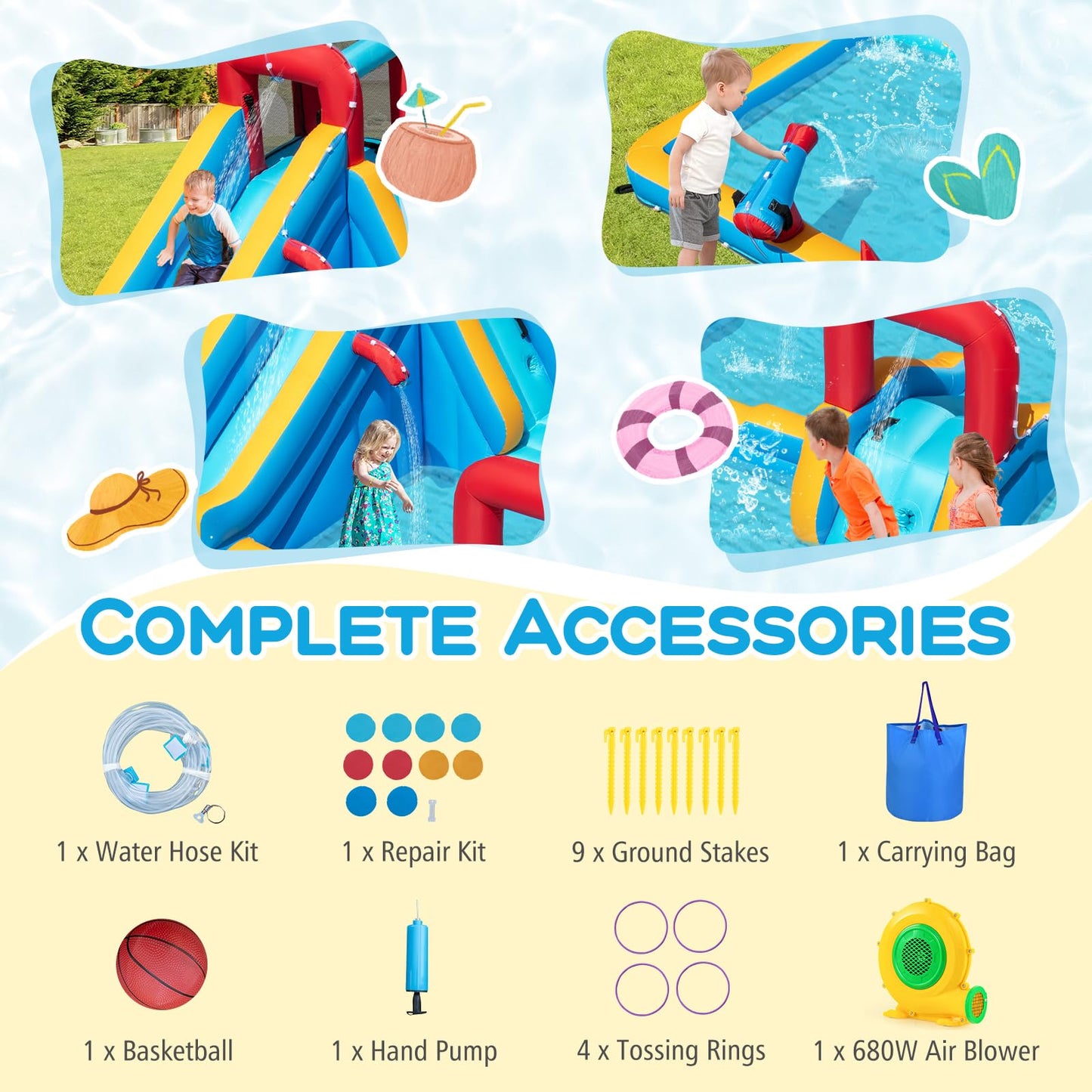 9-in-1 Inflatable Double Water Slide Park for Backyard