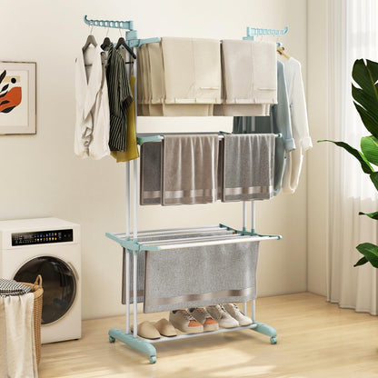 4 Tier Foldable Airer Clothes Drying Rack with Wings and Casters