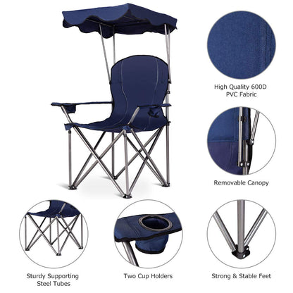 Folding Beach Chair with Shade Canopy and Carry Bag