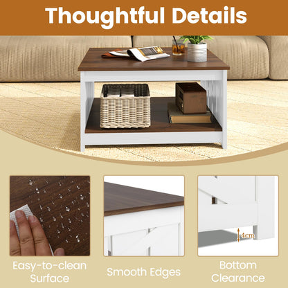 Farmhouse Coffee Table with Storage Shelf and Open Compartment