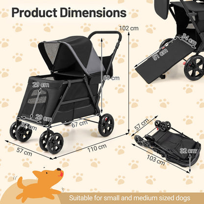 Foldable Dog Pushchair Cat Pram with Dual Entry for Dogs Cats