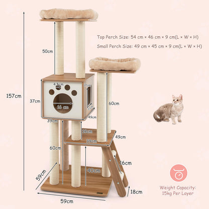 5-Tier Cat Tree Tower with Cando and 2 Padded Plush Perches