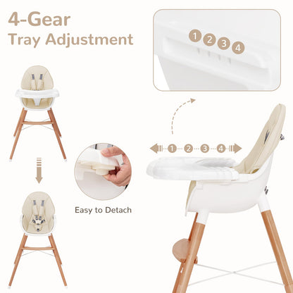 High Chair for Babies and Toddlers, Wooden Baby Highchair