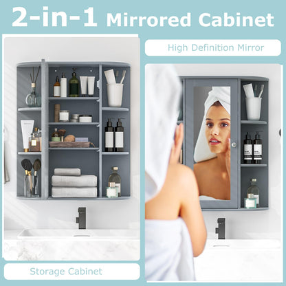 Bathroom Mirror Cabinet, Single Door Wall Mounted Storage Cupboard