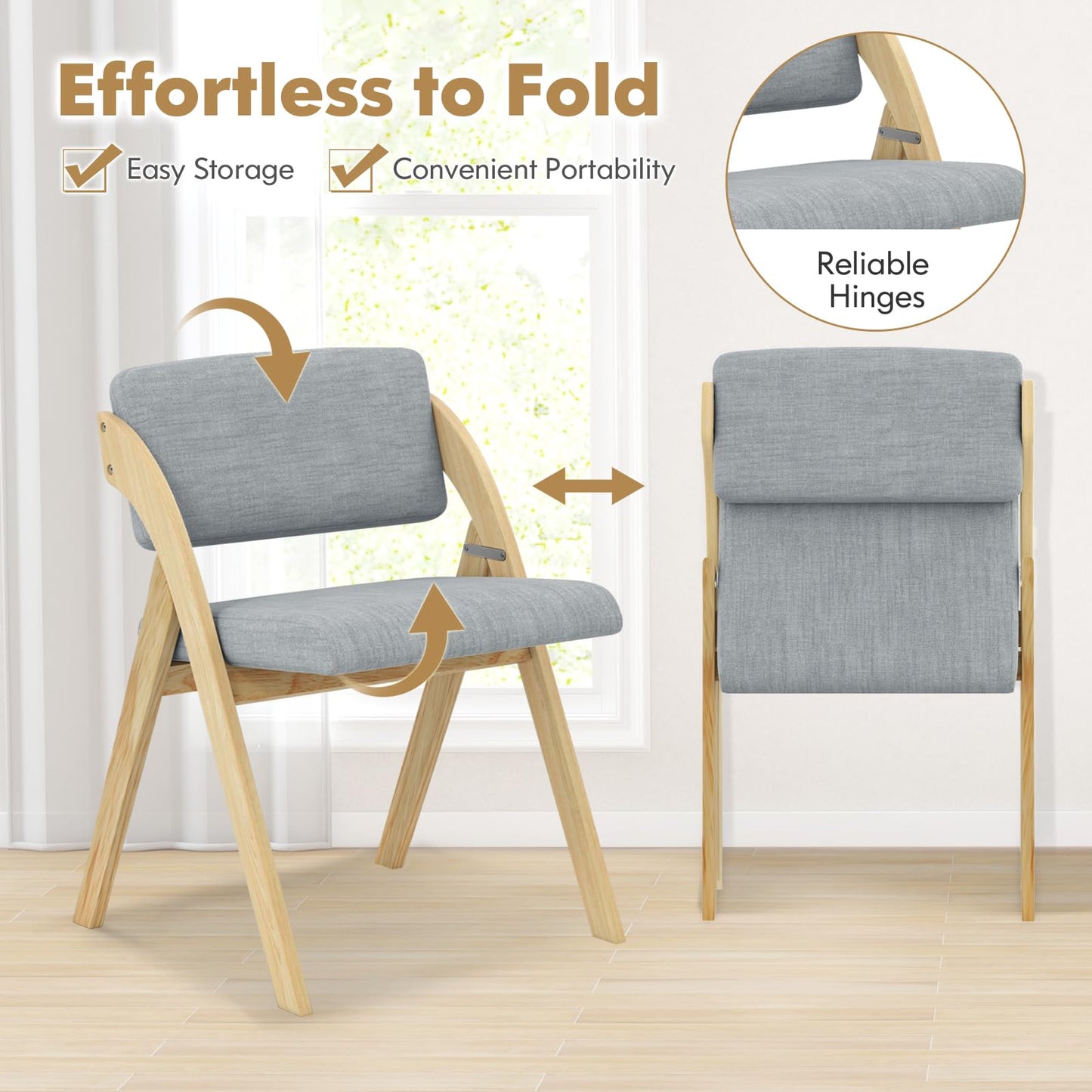 Wooden Counter Dining Chairs with Linen Fabric Seat Set of 2