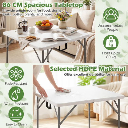 34"(3ft) Folding Table, Fold in Half Square Tables with Handle, Portable Plastic Dining Camping Trestle Table