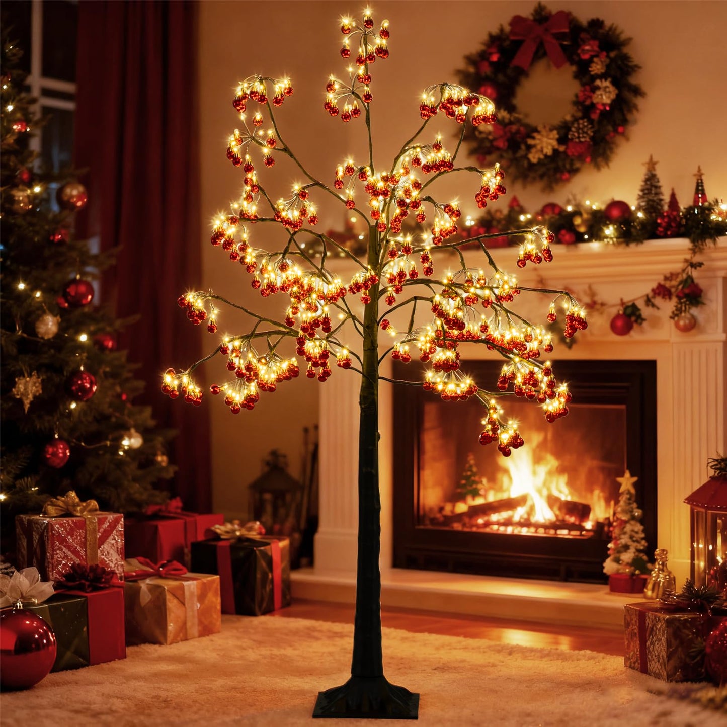 150 CM Christmas Decoration Tree Artificial Tree with Bendable Branches and 384 Red Balls