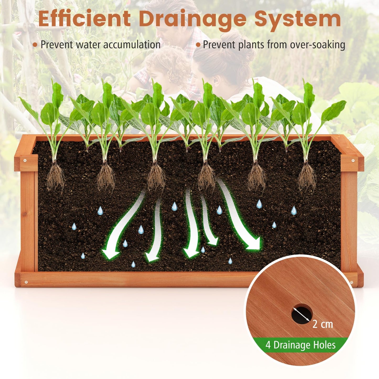 Wooden Garden Planter, Heavy Duty Rectangular Trough Box