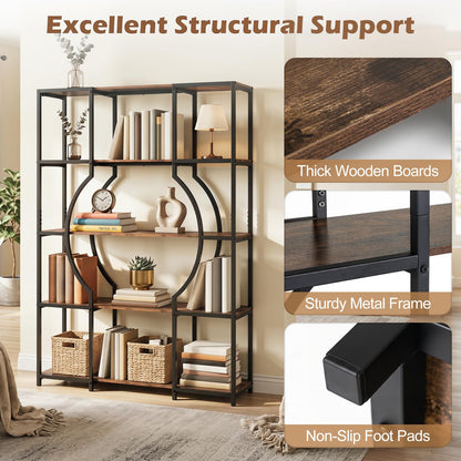 Industrial Etagere Bookcase with Arc-Shaped Design and Open Shelves