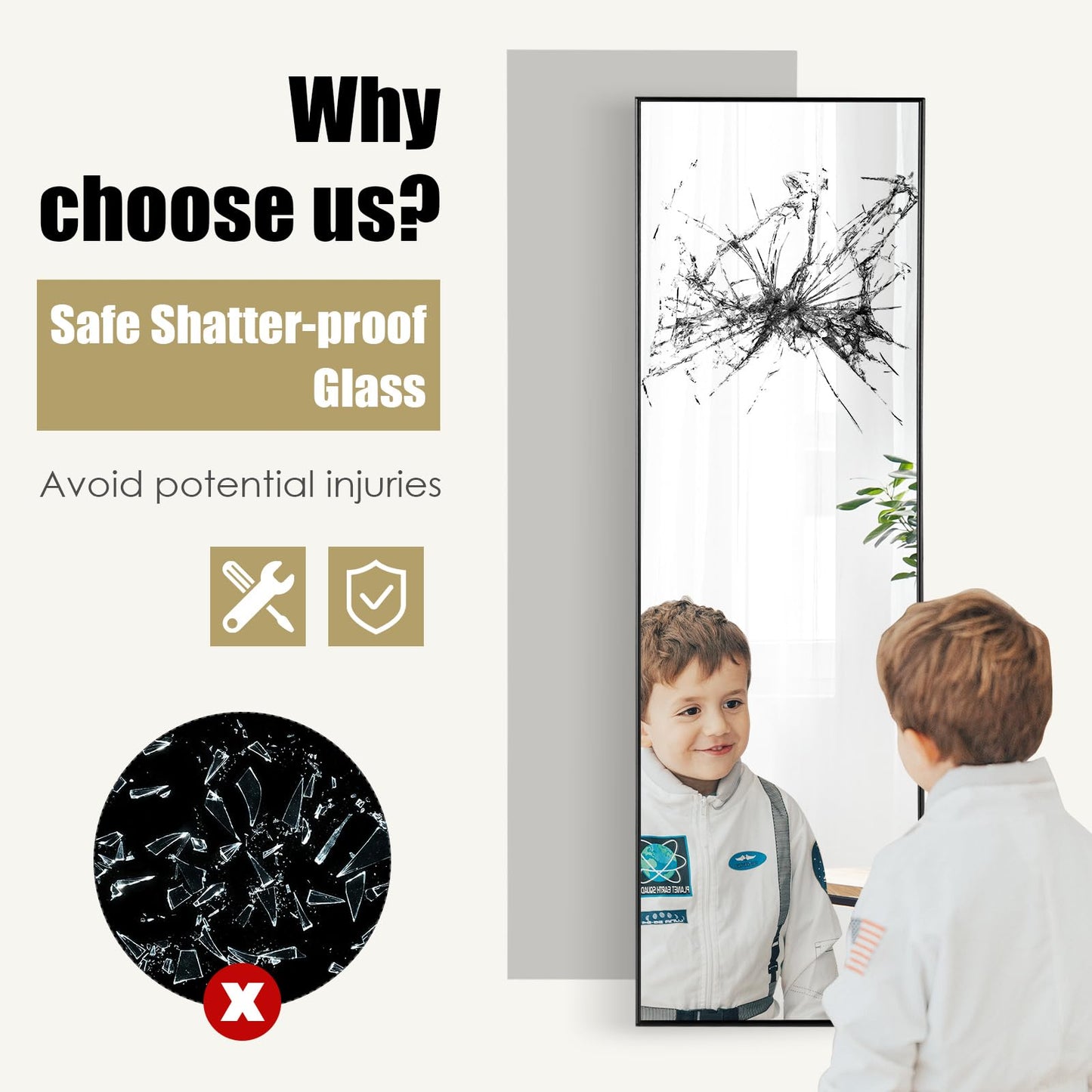 120 x 37 cm Full Length Wall Hanging Mirror with Adjustable Hook