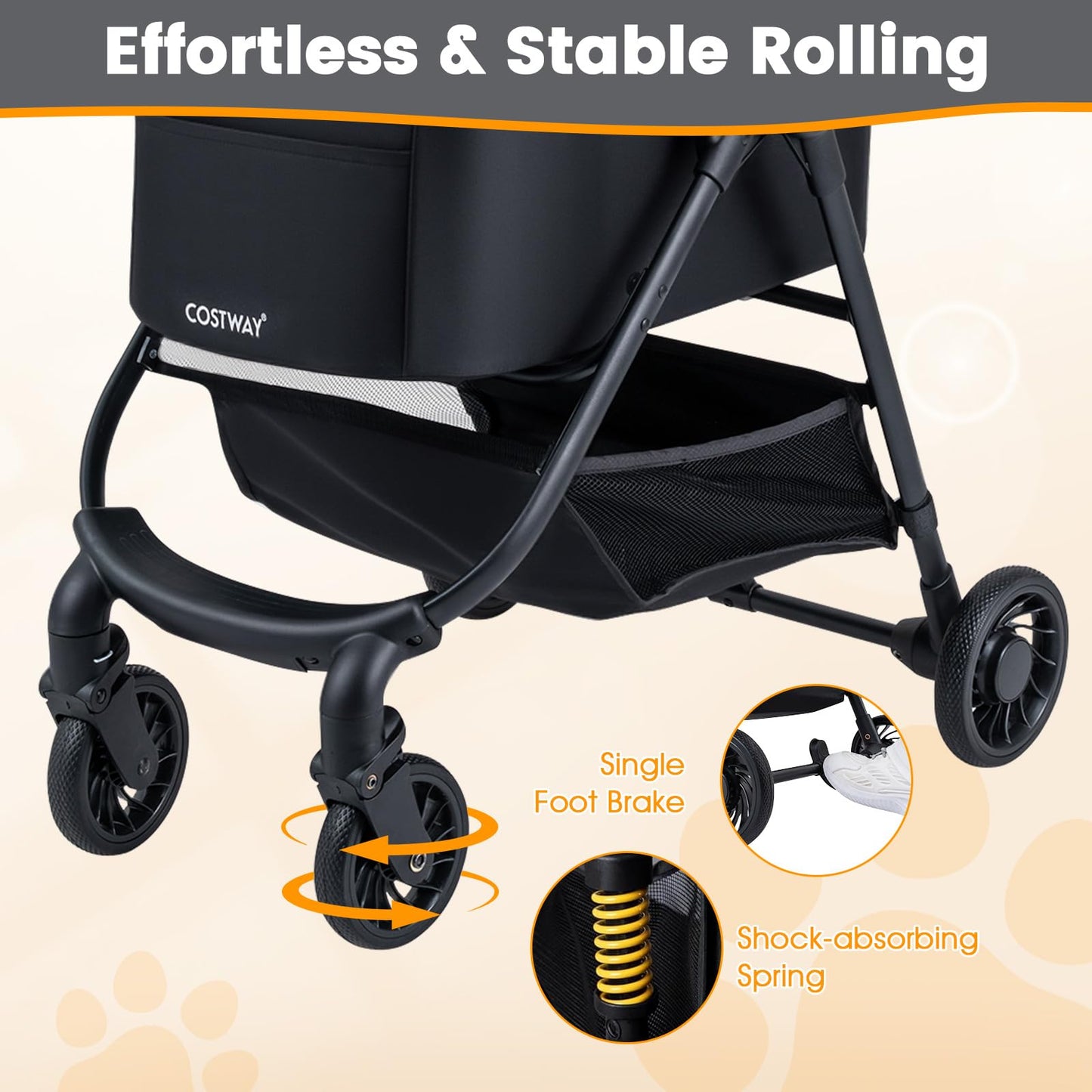 Pet Stroller, 3 in 1 Folding Dog Pram with Detachable Car Seat Carrier