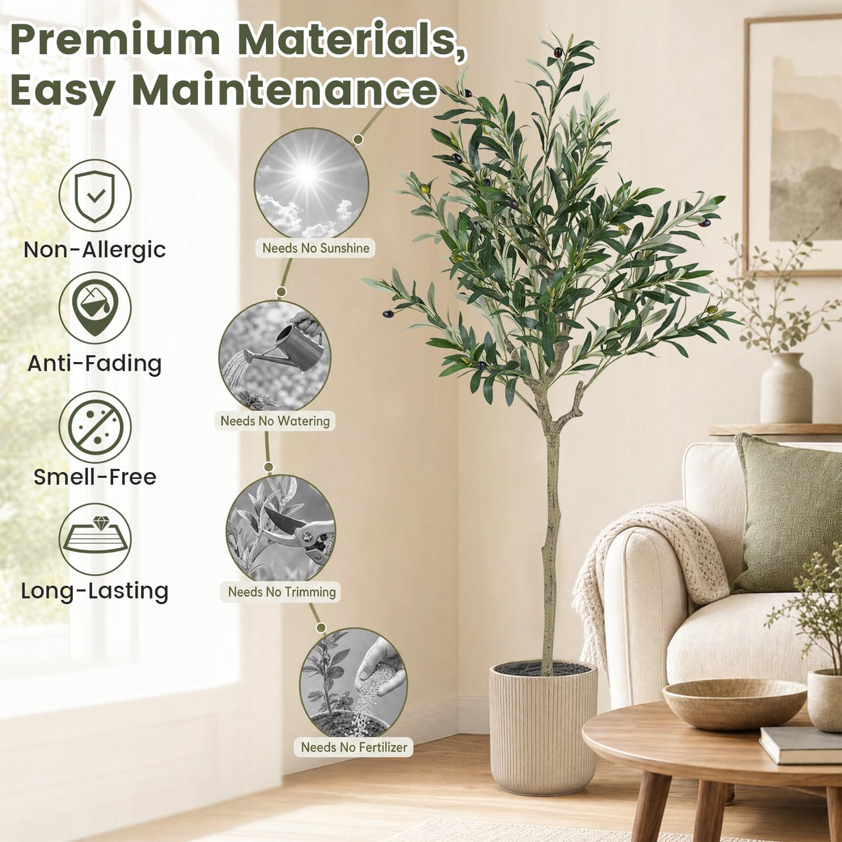 150 cm Artificial Olive Tree with 24 Olive Fruits and 576 Silk Leaves