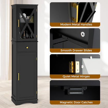 Wooden Freestanding Bathroom Tall Cabinet with 2 Doors & Adjustable Shelves