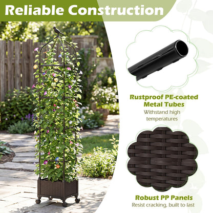 Raised Garden Bed with Trellis, Height Adjustable Rolling Planter Box