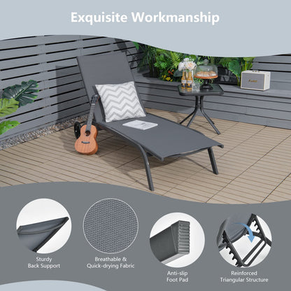 6 Positions Adjustable Chaise Lounge Deck Sunbed