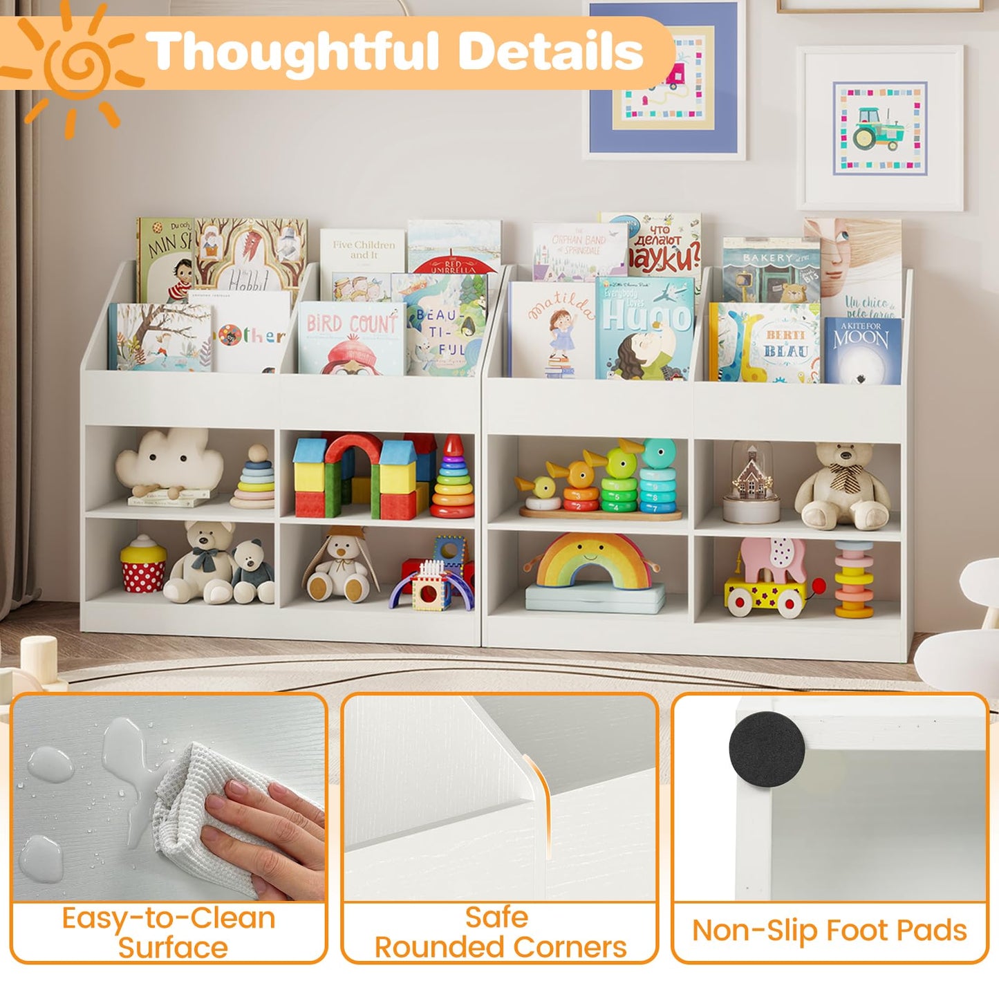 Kids Bookshelf, Wooden Toddler Toy Organizer