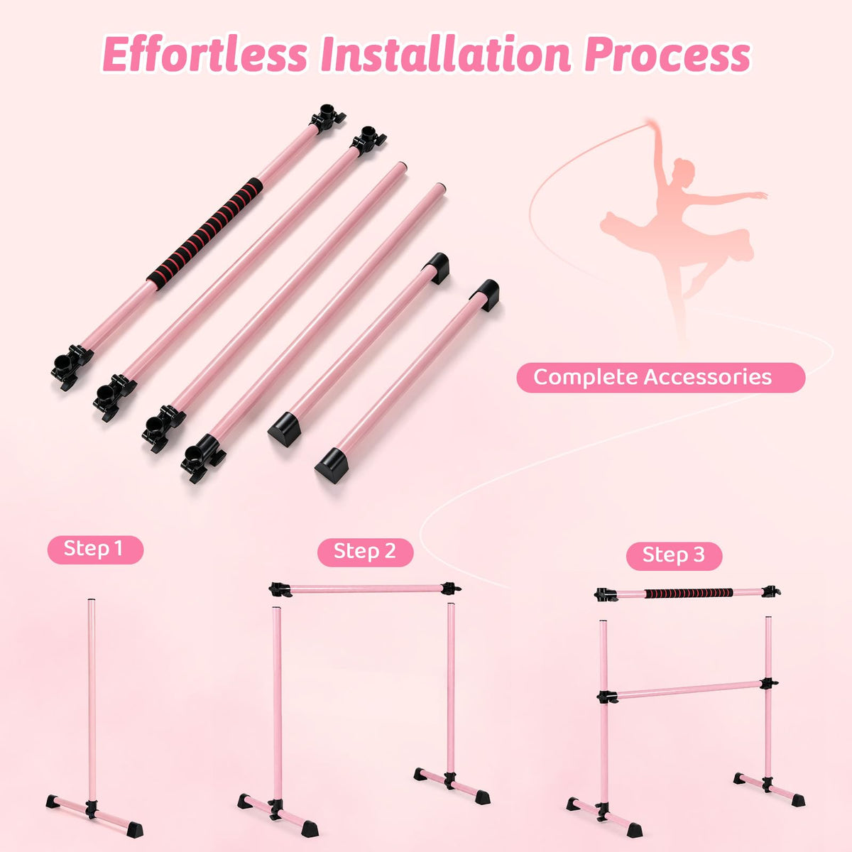 Double Ballet Barre, 17-112cm Adjustable Dance Stretch Bar