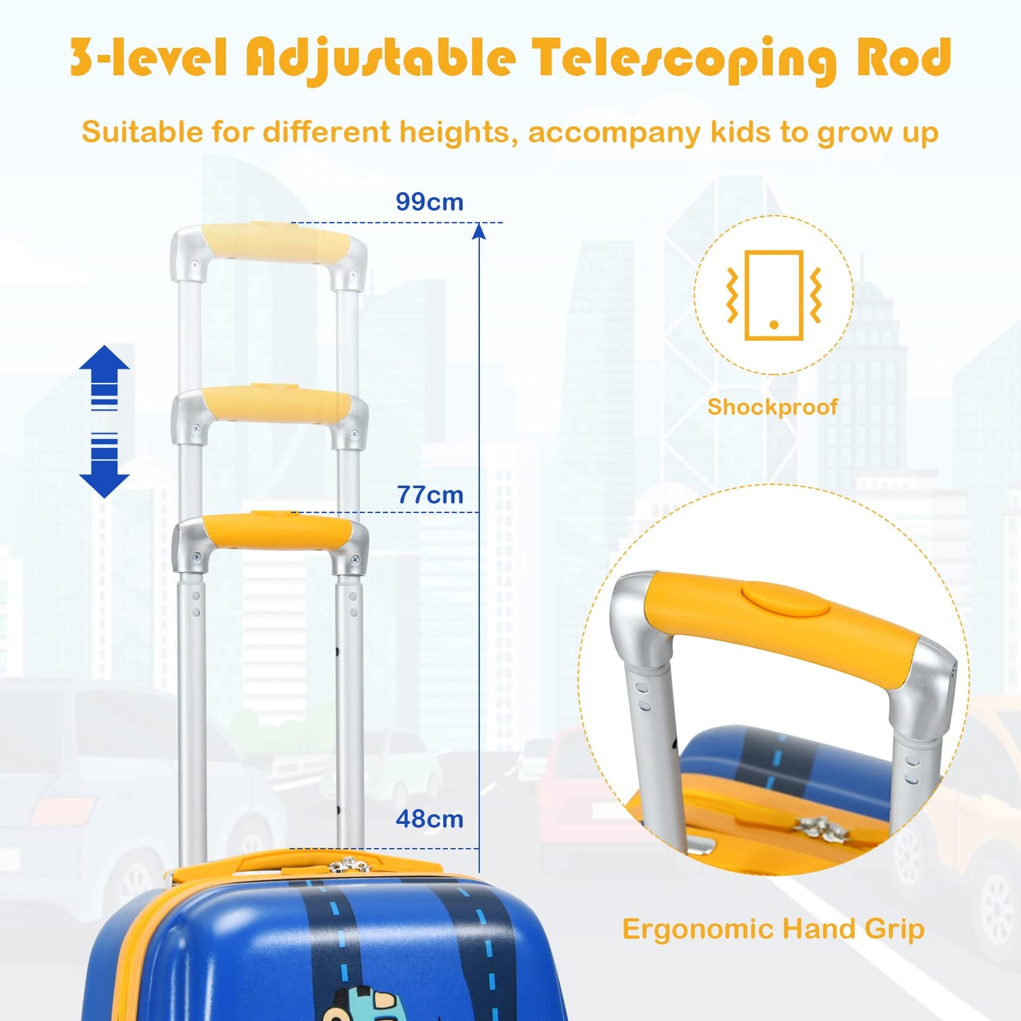 Kids Luggage Set, 2 PCS Backpack & Suitcase with Wheels and Height Adjustable Handle(Blue, 12"+18")