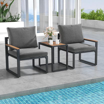 3-Piece Aluminum Frame Garden Conversation Furniture Set with Removable Cushions