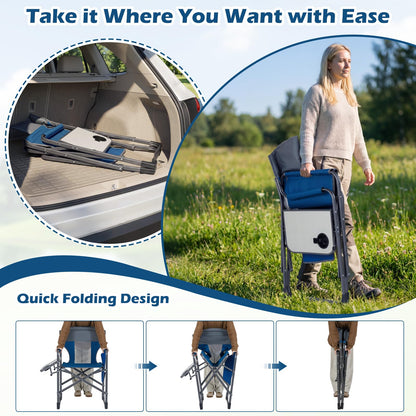 Folding Directors Chair, Oversized Camping Chairs with Side Table and Cup Holder