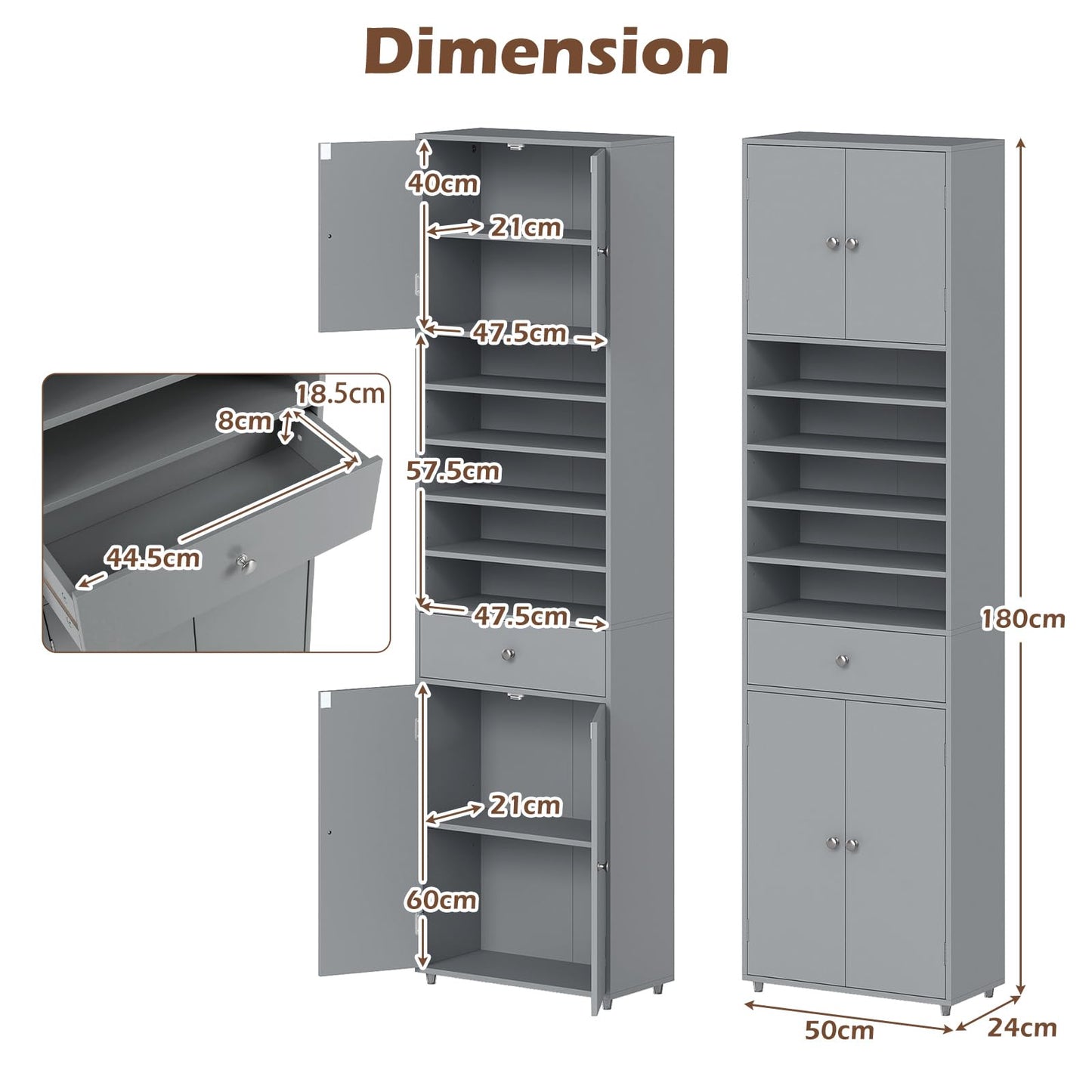 Tall Bathroom Storage Cabinet with Drawer and Adjustable Shelves