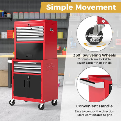6 Drawer Rolling Tool Chest with Universal Wheels and Hooks