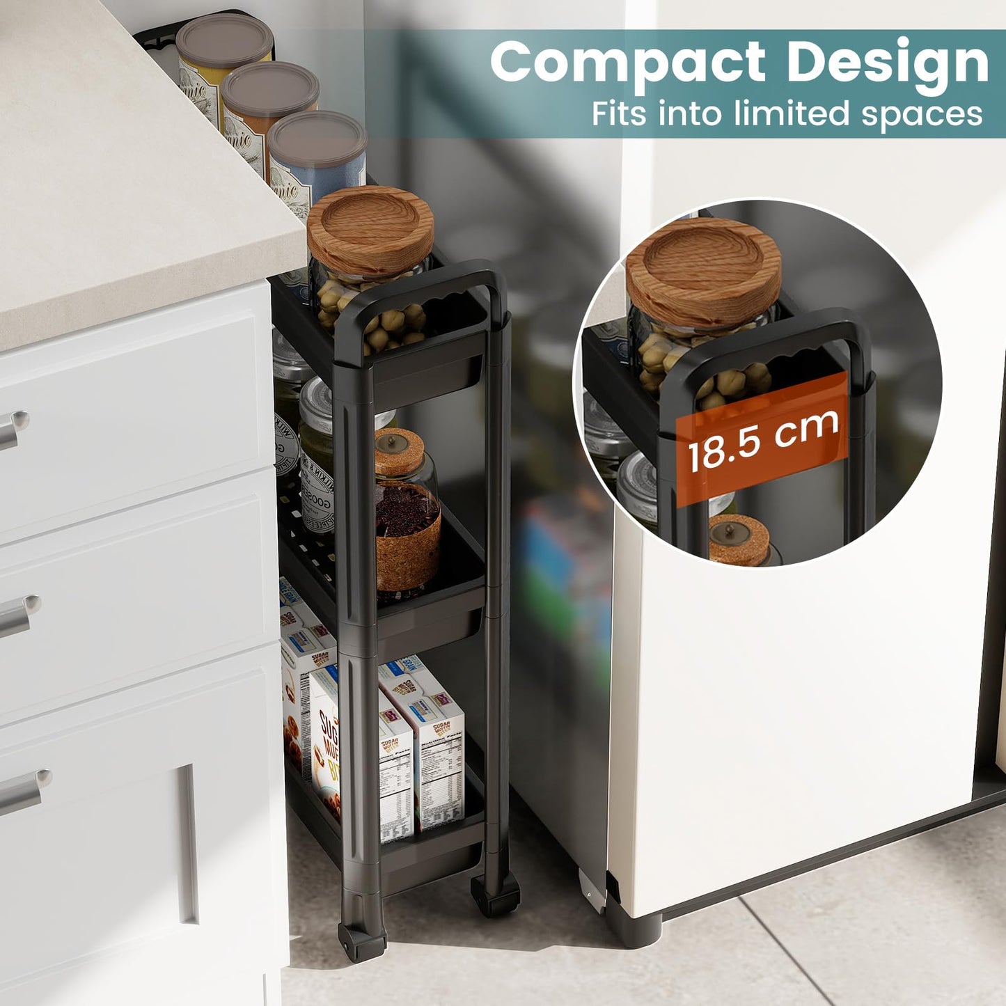 Slim Rolling Storage Cart 3/4-Tier Bathroom Organizer with Handles and Wheels
